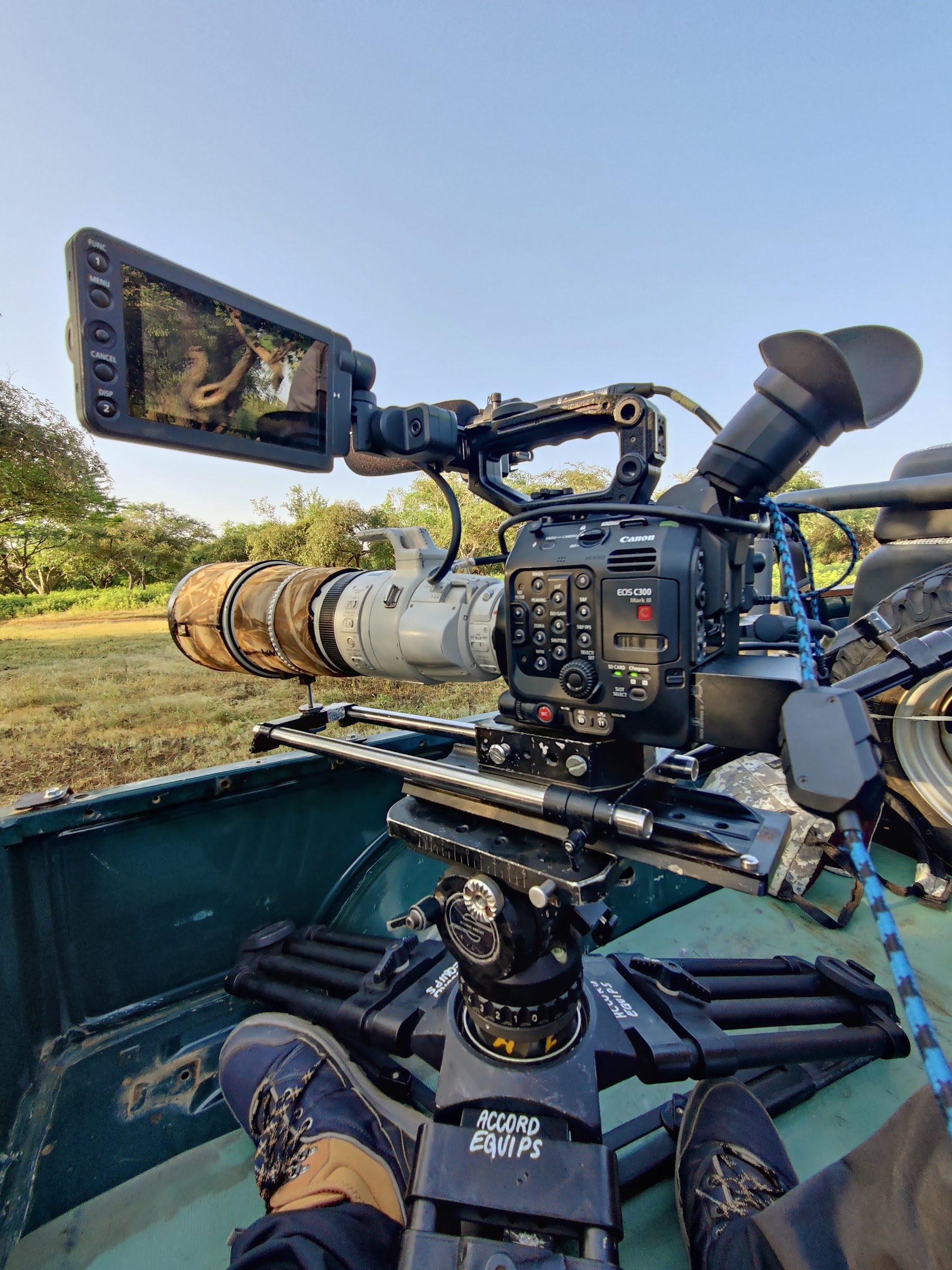 Cinema camera rig set up in the field